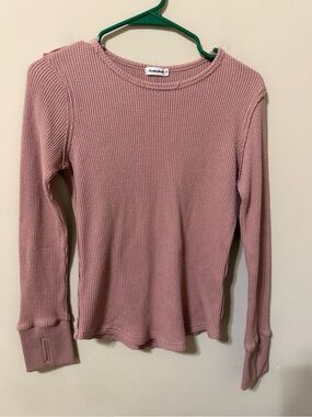 Morhuduck medium heavy knit Waffle Long Sleeve Top Dusty Mauve nwot thumb holes